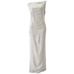 Uber Important Gianni Versace Couture Hand-Beaded Creme Wool Maxi Dress