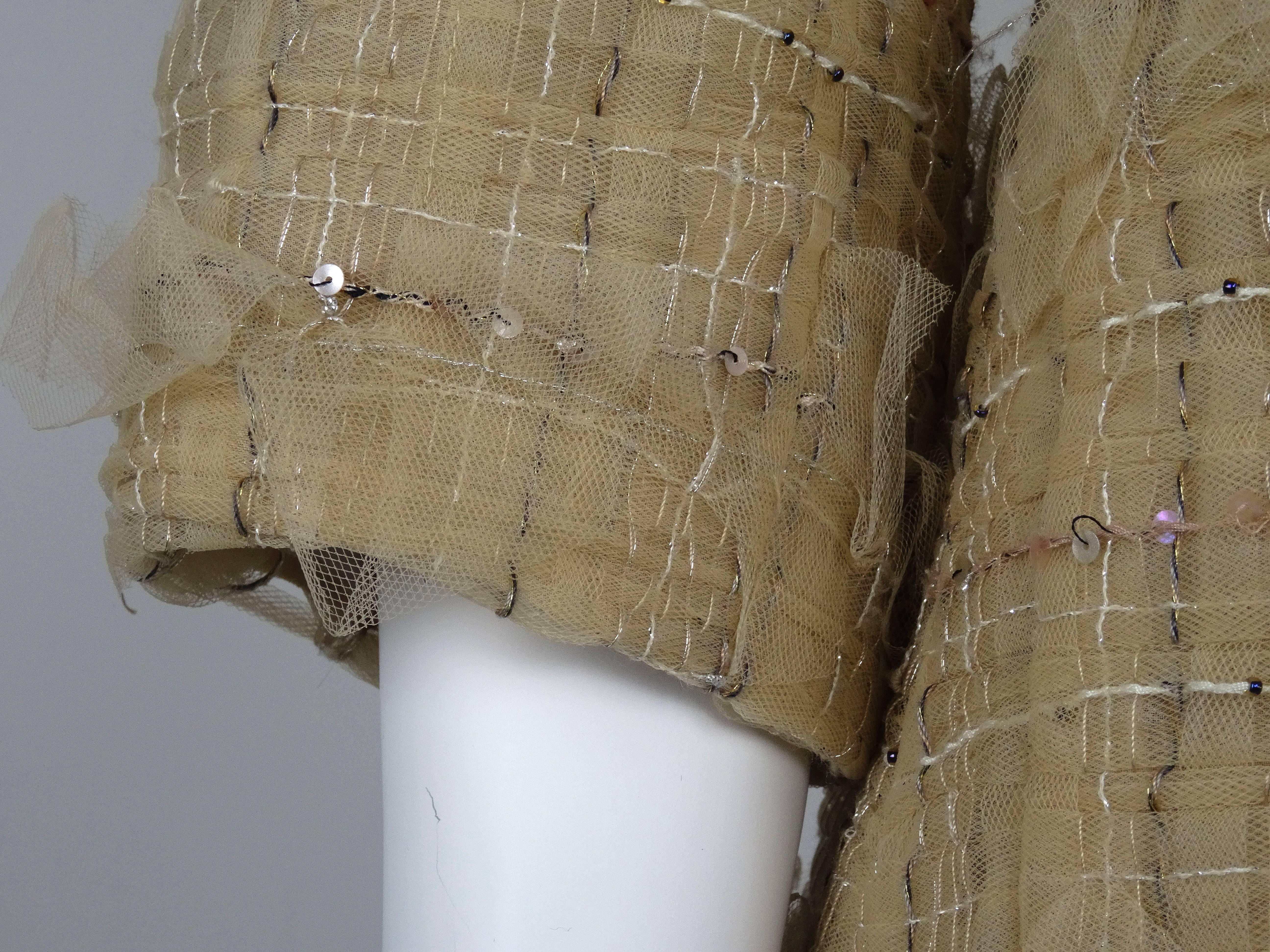 Chanel Demi Couture 2010s Lesage Hand Assembled Net & Sequins Beige Jacket For Sale 1