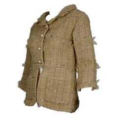 Chanel Demi Couture 2010s Lesage Hand Assembled Net & Sequins Beige Jacket 1