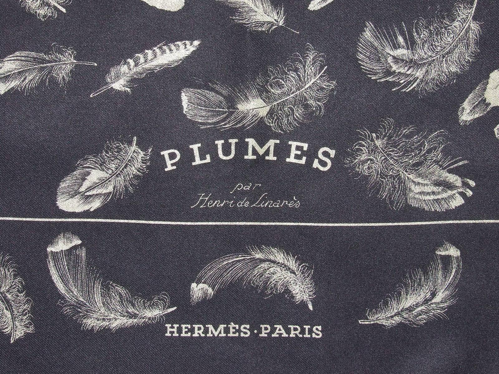 Hermes Silk Scarf Plumes Feathers Black Gold 90 cm  1