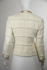 Chanel 08P Demi Couture White Wool Jacket With 20 Pearl and Gold Chains FR36