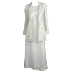Chanel Boutique 98P Demi Couture Lesage White Linen Sequins Long Jacket & Dress