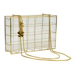 Chanel 97P Gold Frame Lucite Shoulder Bag W/ Gold Bead Horizontal "Quilting" 6