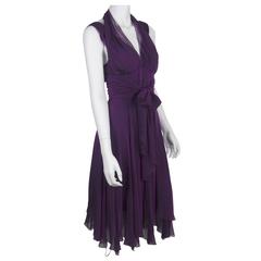 Chanel Boutique 1995A Violet Silk Mousseline Evening Gown with Ruched Midriff 