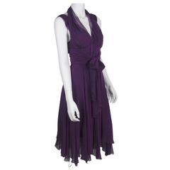 Chanel Boutique 1995A Abito da sera in mousseline di seta viola con increspatura sul petto
