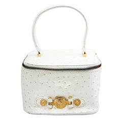 Versace White Faux Ostrich Vanity Case Bag