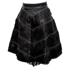 Gianni Versace Iconic 1992 Runway Black Leather Fringe Skirt 4