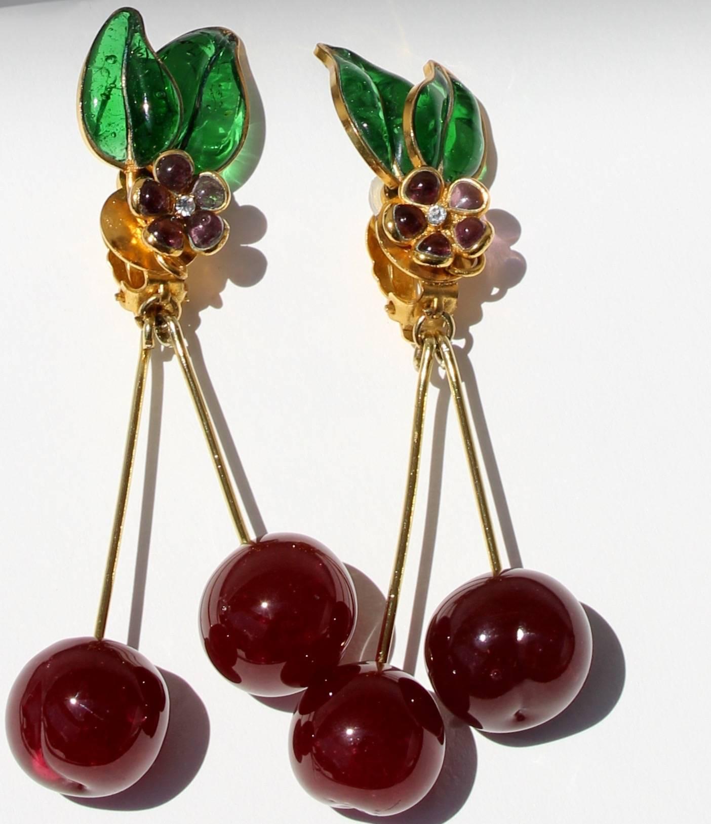 Vintage Chanel Gripoix Cherry Earrings  1