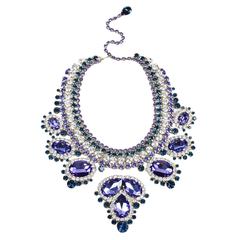Thorin & Co Purple Navy Clear Rhinestone Gem Embellished Oversized Bib Necklace