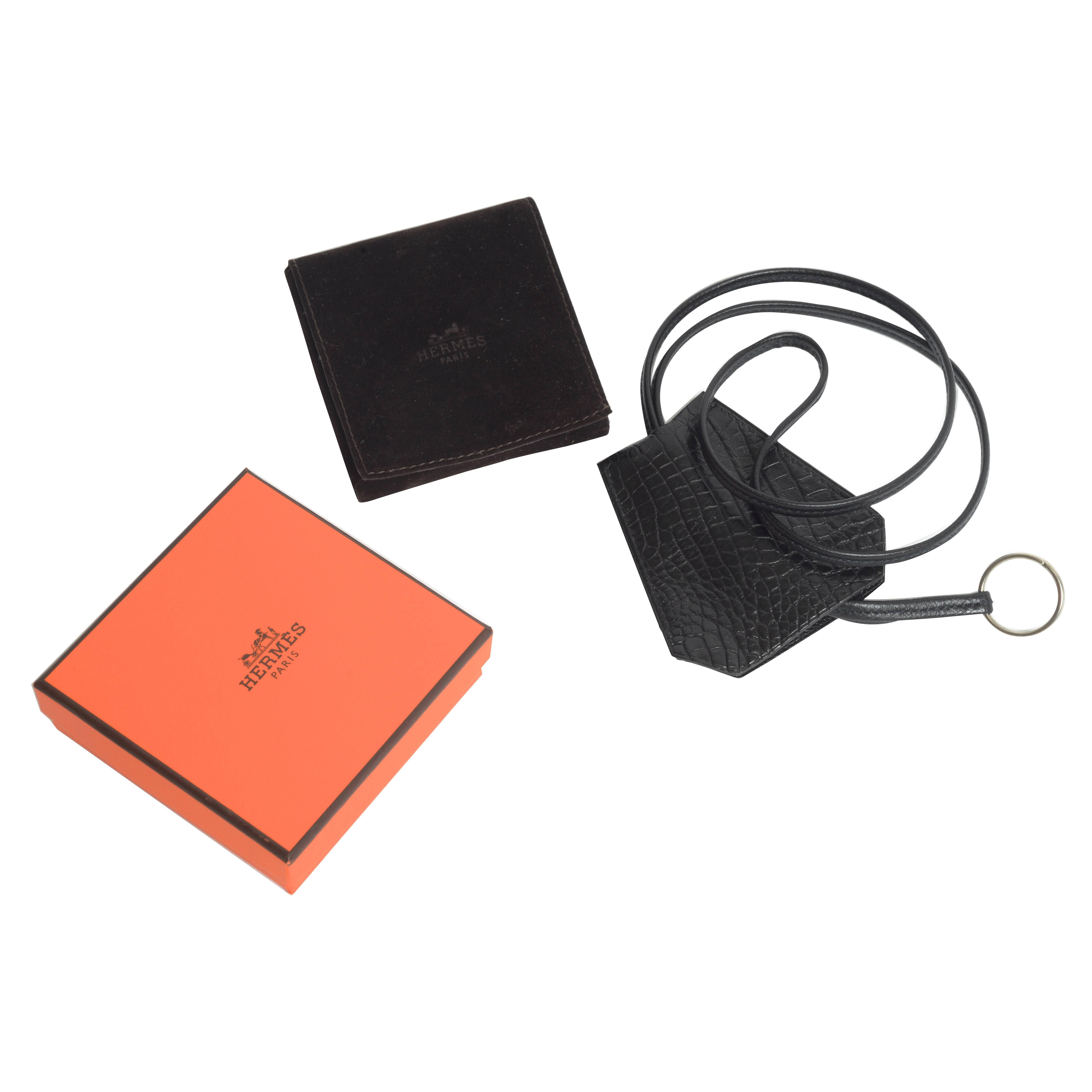 Hermès Black Alligator Clochette in Original Box