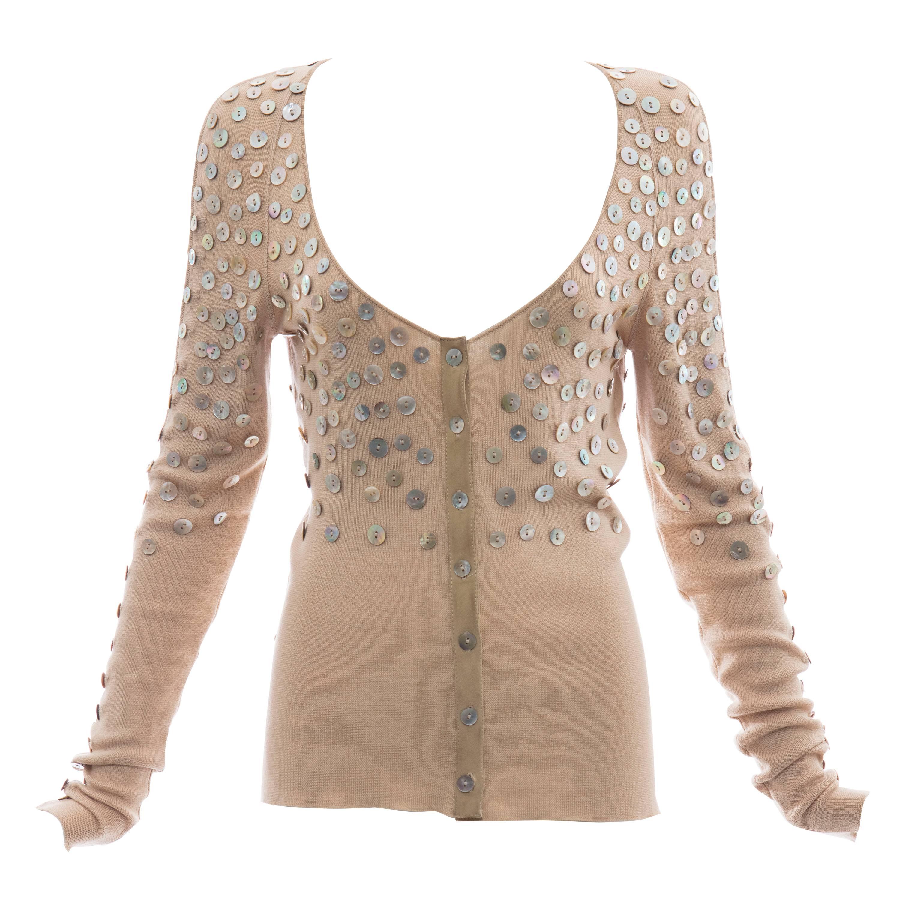 Alexander McQueen Cotton Suede Cardigan Mother Of Pearl Buttons, Spring 2002