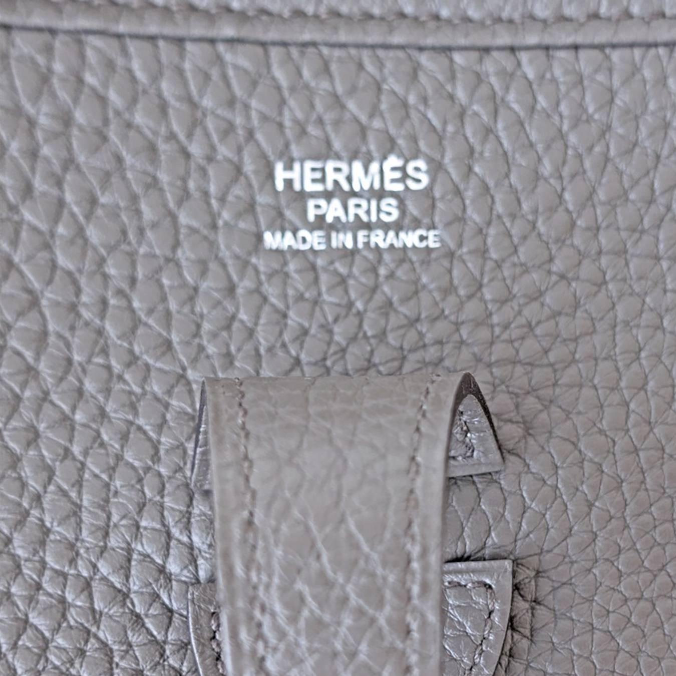 Hermes Etain Evelyne Tin Grey Gray PM Clemence Messenger Leather Bag  1