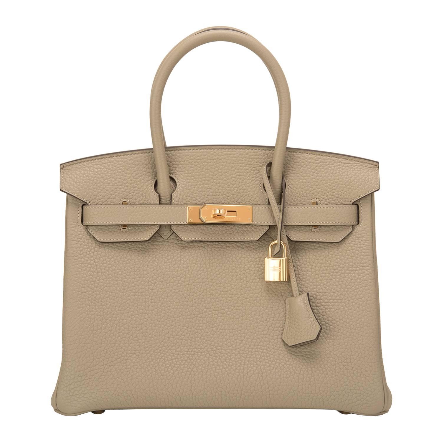 Hermes Sage Clemence Birkin 30cm Gold Hardware NEW For Sale