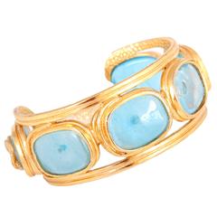 1996 Chanel Light Blue Gripoix Gold Tone Cuff w/CC Logo 2