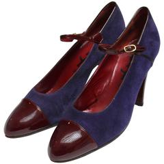 YSL Paris Burgundy Patent Leather and Purple Suede Shoes 11