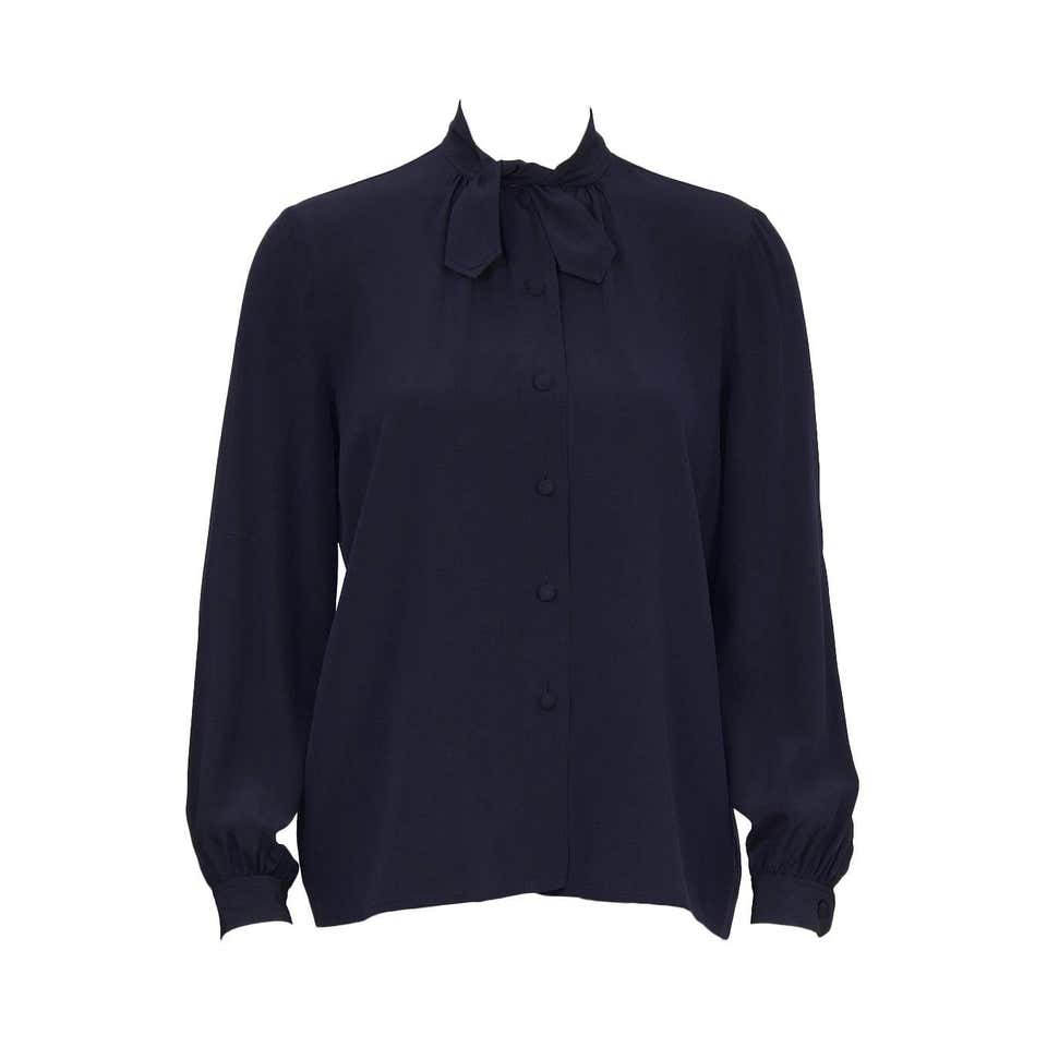 1970's Chanel Navy Tie Blouse at 1stDibs | 1970 blouses for sale