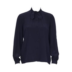 1970's Chanel Navy Tie Blouse