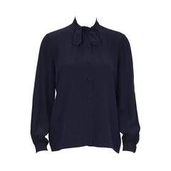 1970's Chanel Navy Tie Blouse 8