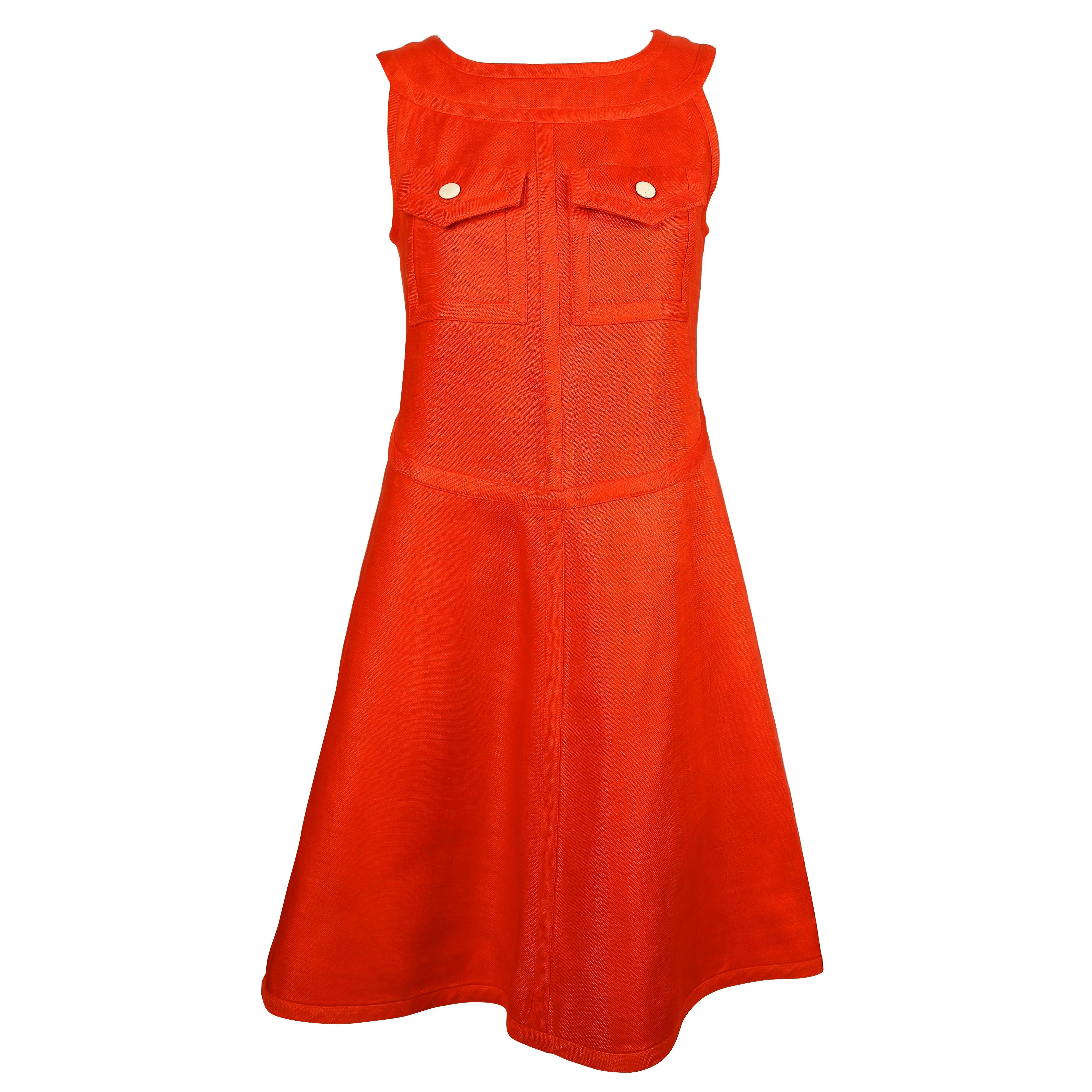 very rare 1960's COURREGES tangerine linen haute couture dress