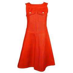 very rare 1960's COURREGES tangerine linen haute couture dress 8