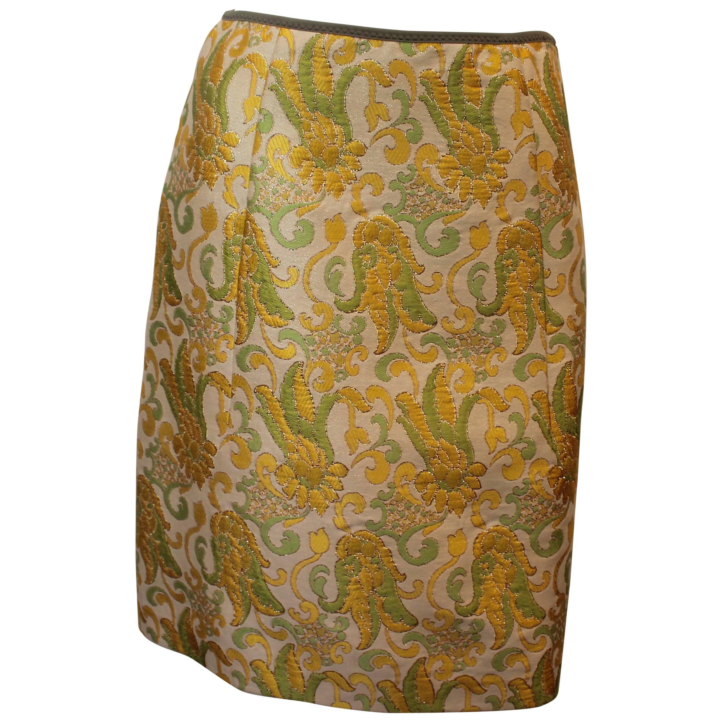 Prada Silk Blend Multi-Colored Printed Brocade Skirt - 40