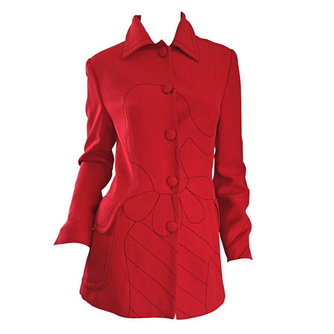 Vintage Moschino Cheap & Chic Red ' Olive Oyl ' " Ciao " 1990s Blazer Jacket  For Sale