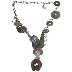 Avant Garde Brutalist Mixed Metal Artisan Necklace c 1970s 2