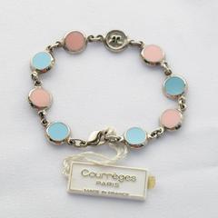 Courreges Link Bracelet Rare 1970s Space Age Silvered Metal Pastel Enamel