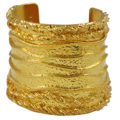 Sonia Rykiel Paris Cuff Bracelet Massive Slave Shape Gilt Metal Textured