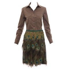 Prada Runway Cotton Button Front Top & Peacock Feather A-Line Skirt, Spring 2005