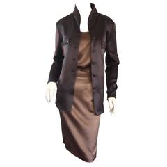 Geoffrey Beene Vintage 3 Piece Skirt + Blouse + Jacket Brown & Slate Gray Set