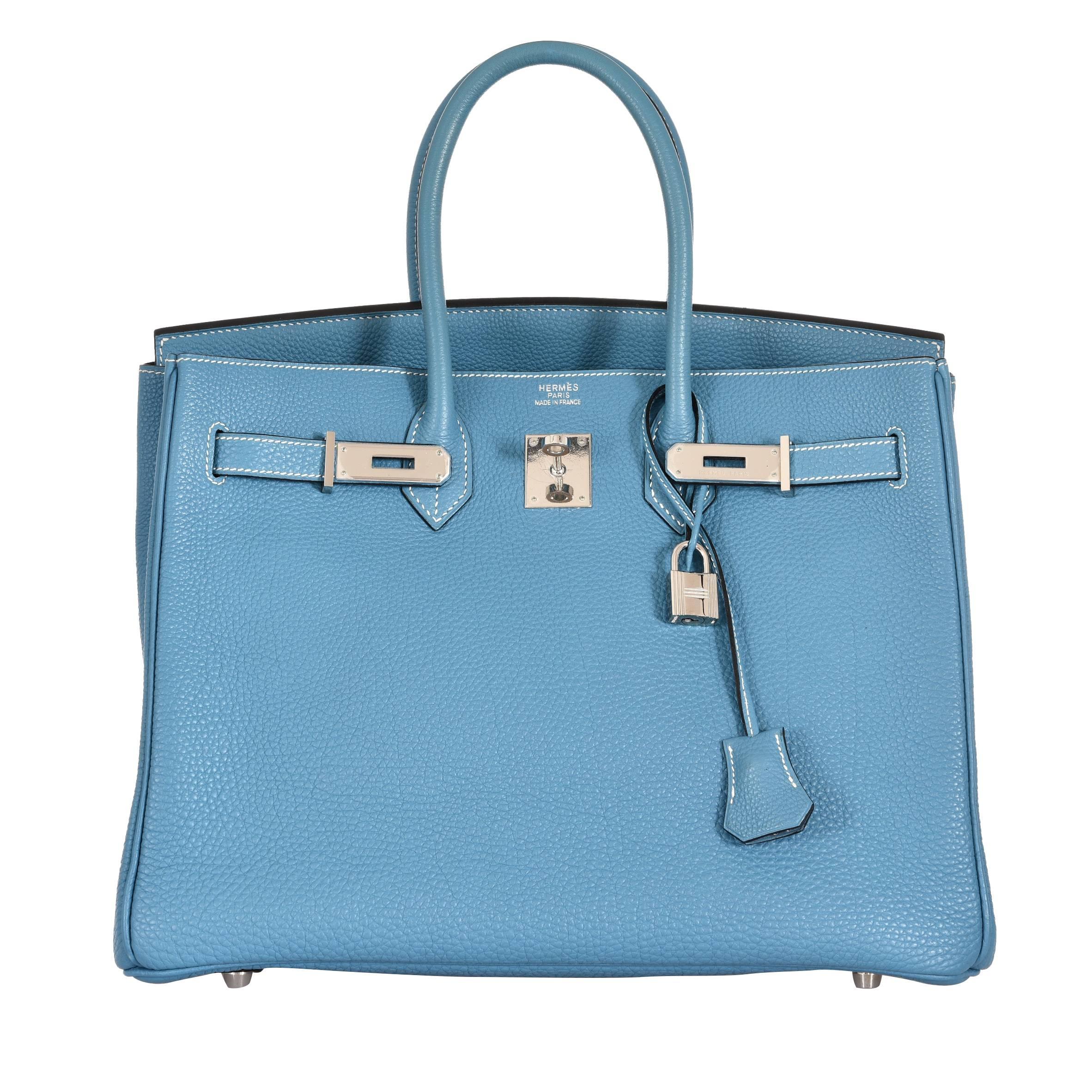 Hermes Birkin Bag 35cm Blue Jean Palladium hardware JaneFinds For Sale