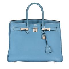 Hermes Birkin Bag 35cm Blue Jean Palladium hardware JaneFinds