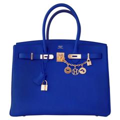 Hermes Blau Electric 35cm Togo Birkin Gold Hardware GHW Erstaunlich