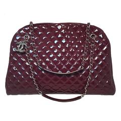Chanel Quilted Maroon Patent Leather Shoulder Bag Tote