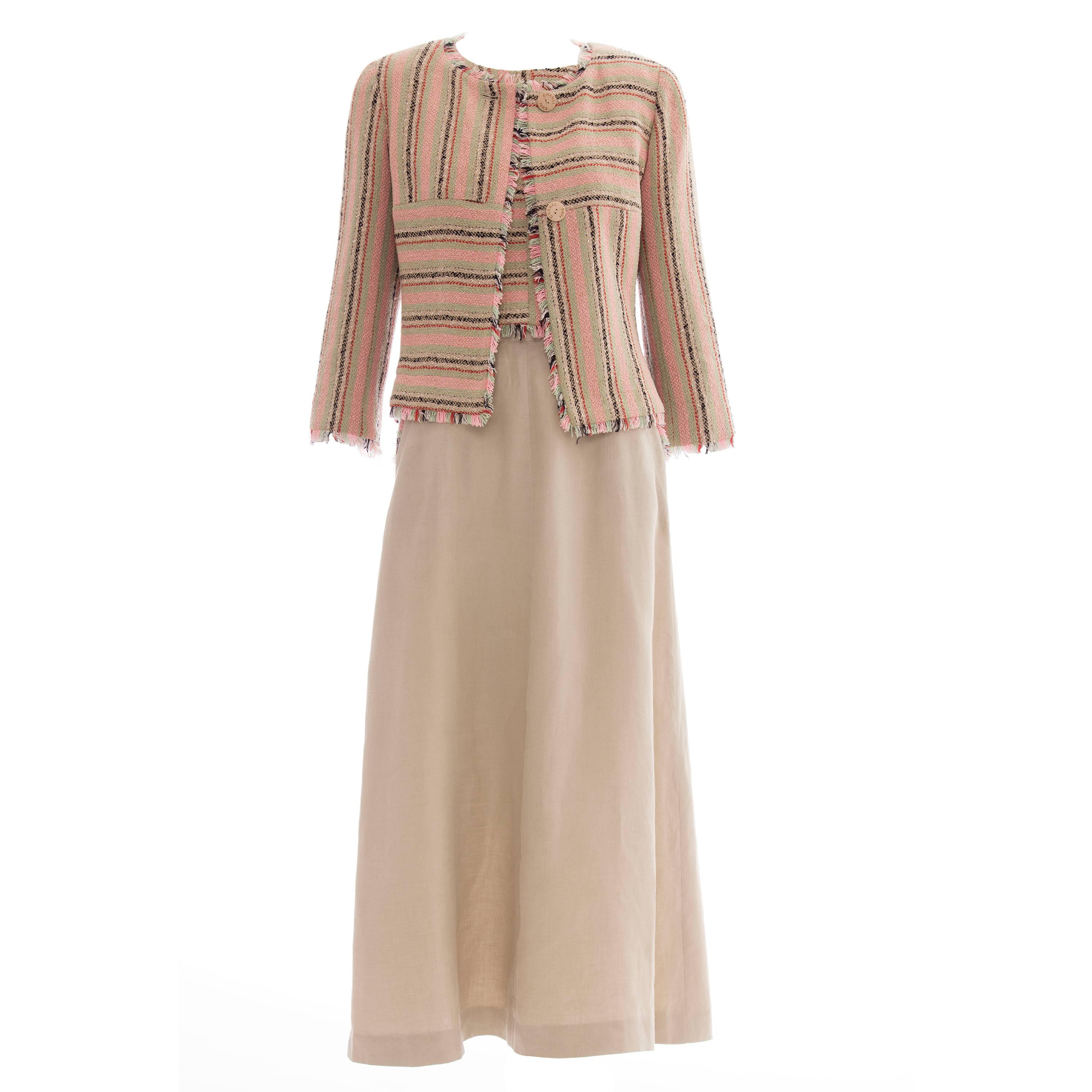 Chanel Three Piece Linen Skirt Suit, Resort 2000 For Sale