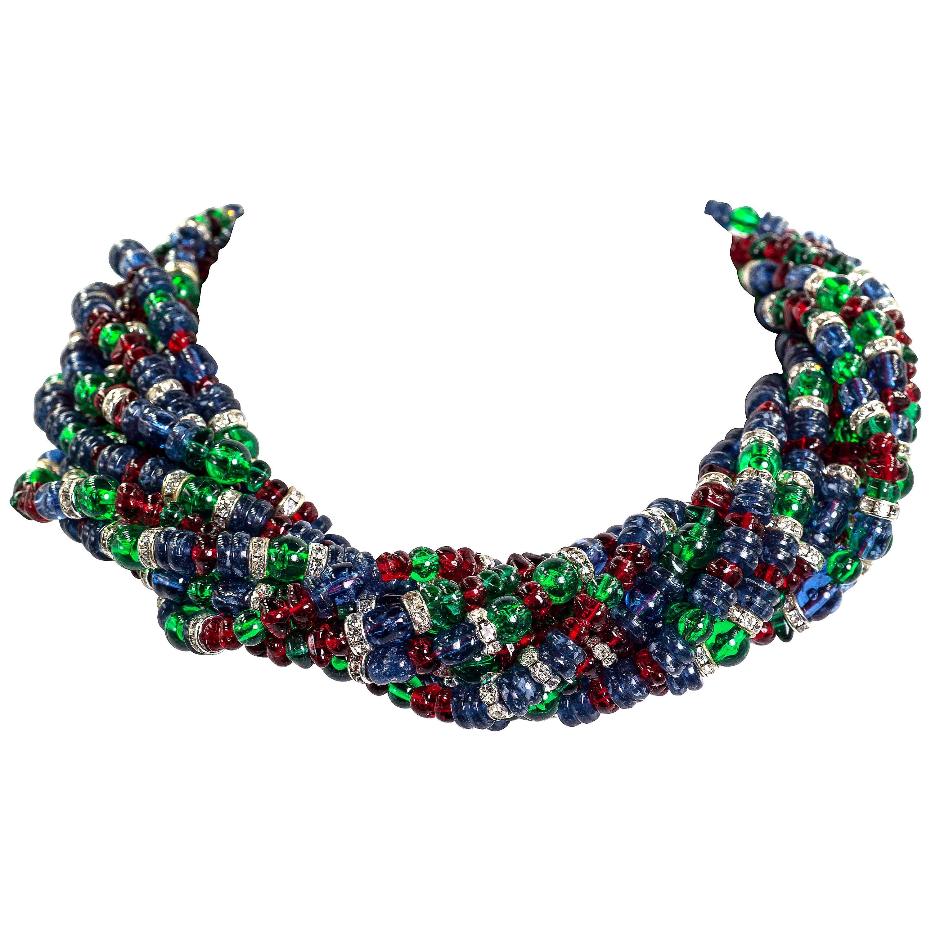 Chic Fruit Salad Crystal Rondel Vintage Bead Twist Collar Necklace