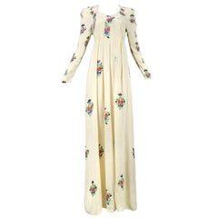 Ossie Clark Ivory Moss Crepe Gown with Floral Print by Celia Birtwell, 1970