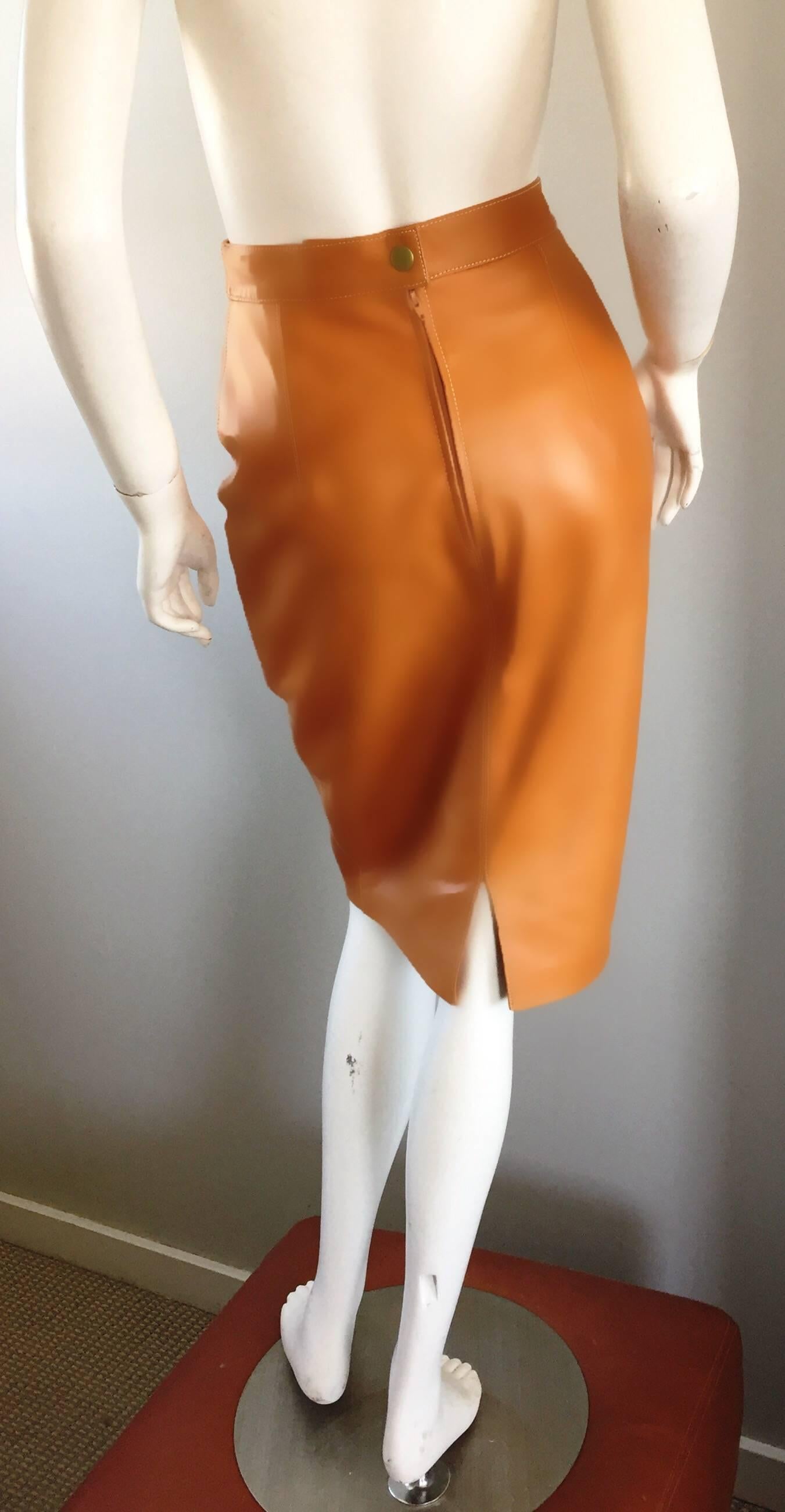 cognac leather skirt