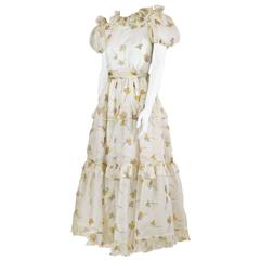 Bill Blass Floral Print Silk Organza Ruffled Party Dress Gown, 1970s 