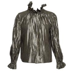 Pauline Trigere Black Gold Striped Lurex Snap Front Blouse, Circa 1970's 3