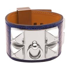 Hermes Blue Electric Alligator Collier De Chien (CDC) Bracelet Small