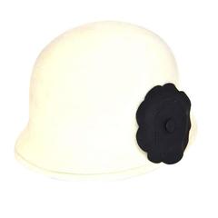 Vintage Chanel Ivory Classic Double Rim Cloche Hat with Black Camelia Pin sz.57