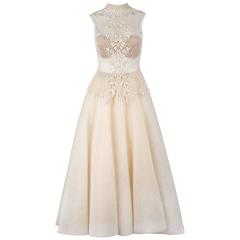 OSCAR de la RENTA 2 piece Ivory Beaded Crochet Top Tulle Skirt Set 6 S/S 2004 7