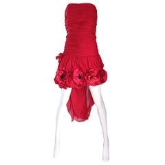 Vintage Christian Lacroix Lipstick Red Chiffon Strapless High - Lo Poppy Dress