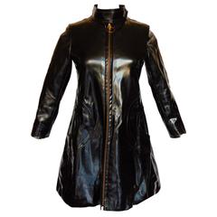 Pierre Cardin Space Age Black Vinyl Coat with Red Contrast Lining Mod 60s Sz S/M 5