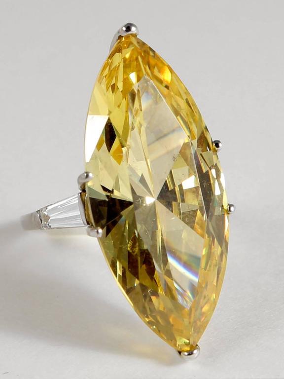 The Jackie O Faux Canary Yellow Marquise Diamond Ring Copy For Sale at