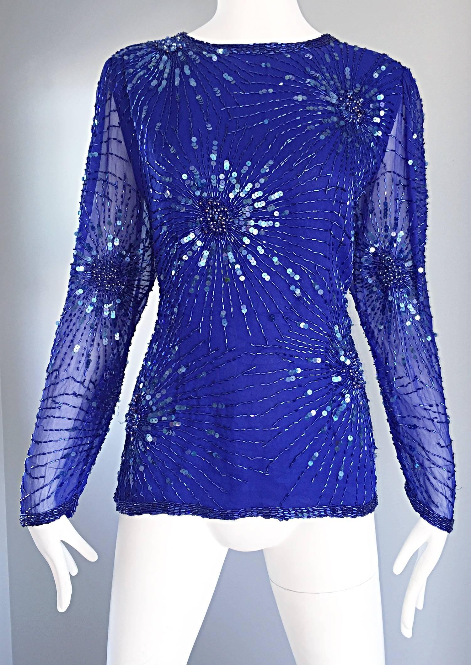 royal blue sequin blouse