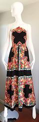 1970s Boho Vintage Handkerchief Triangular 70s Black Colorful Hippie Maxi Dress