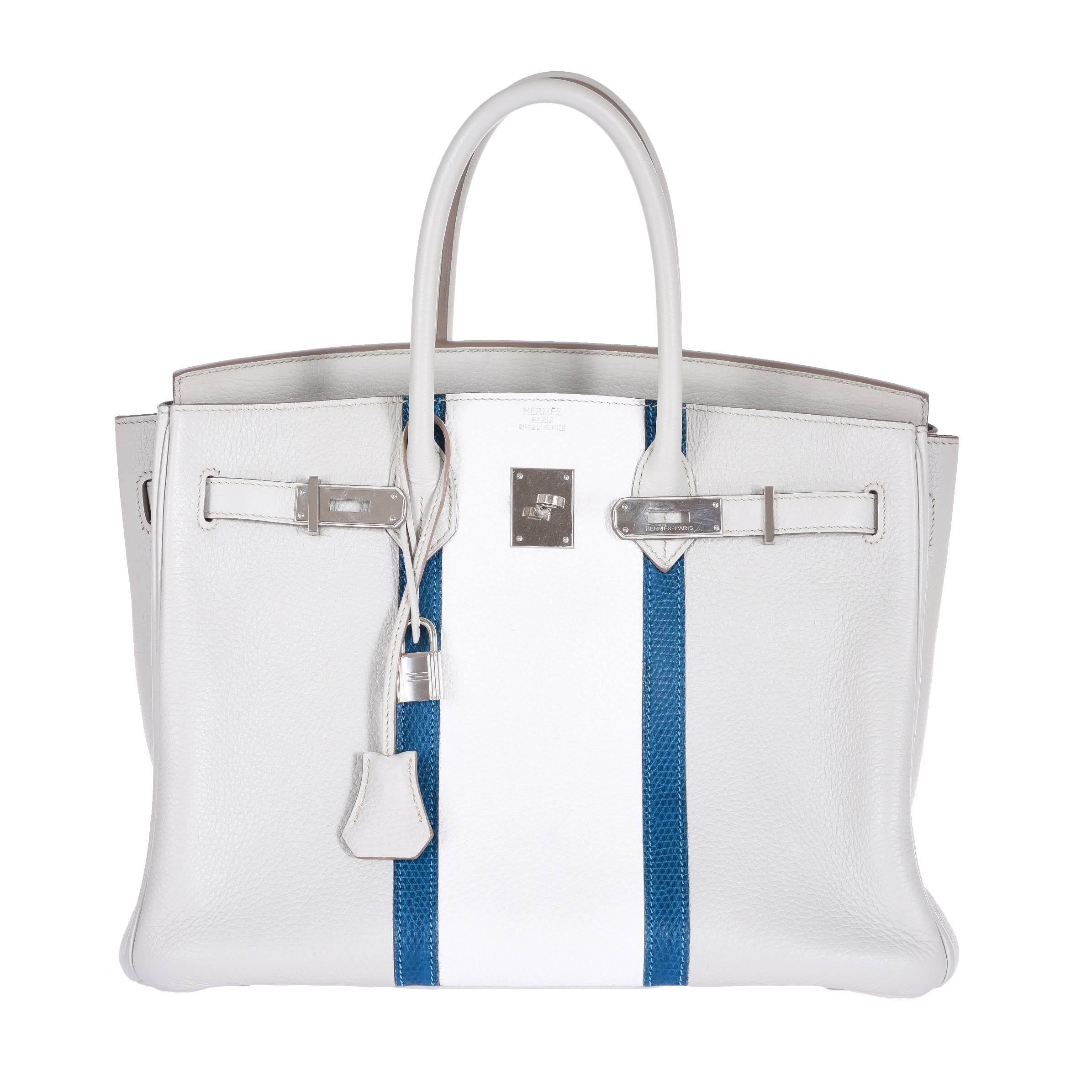 Hermes Club Birkin 35cm Bag Gris Perle Mykonos White Clemence Lizard JaneFinds